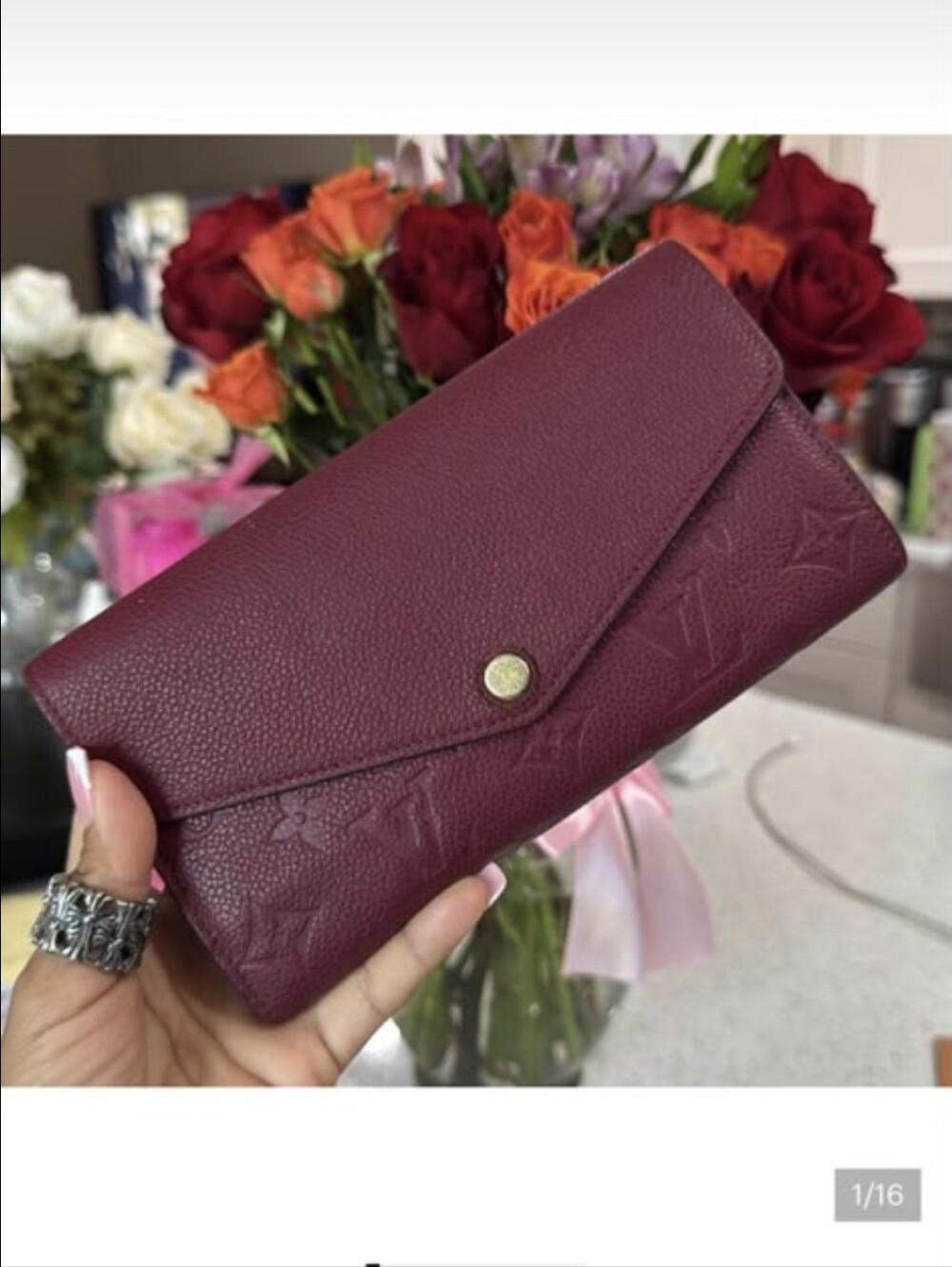 Louis Vuitton Wine Red Empreinte Wallet with Gold Hardware